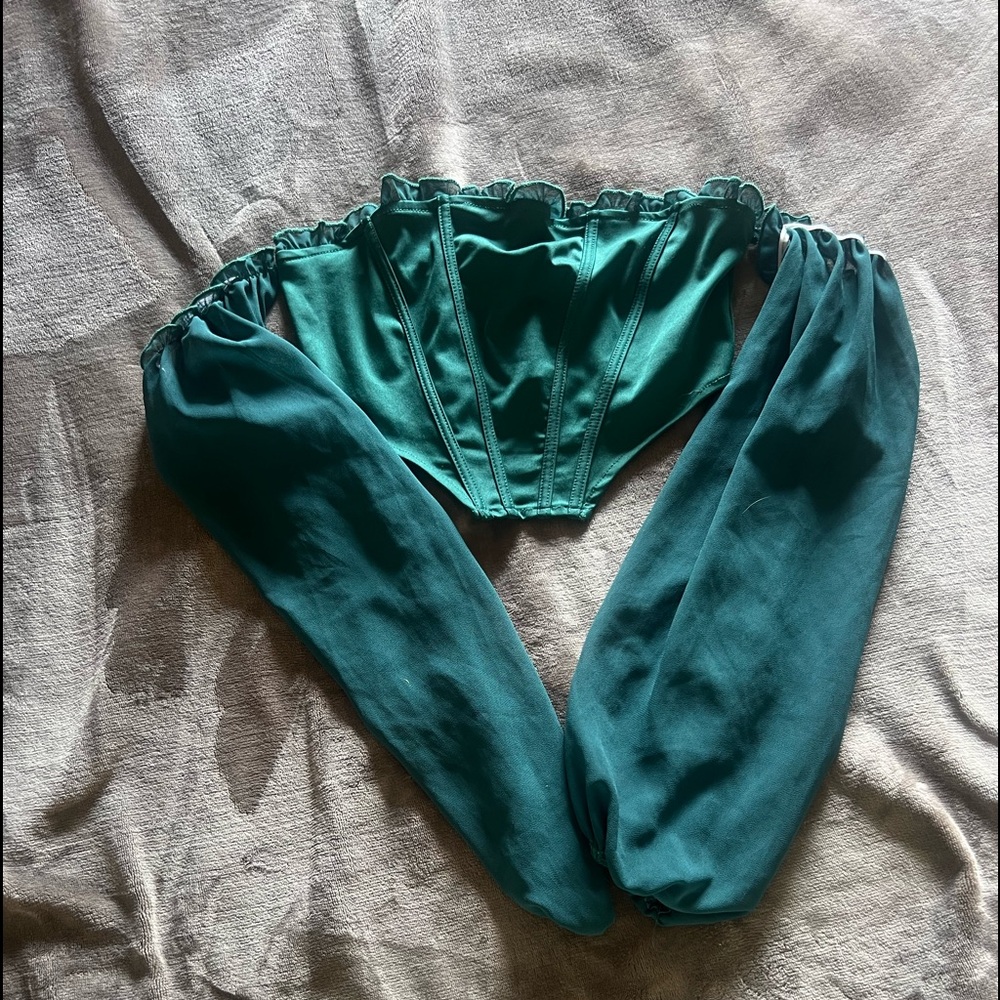 Emerald off the shoulder crop top